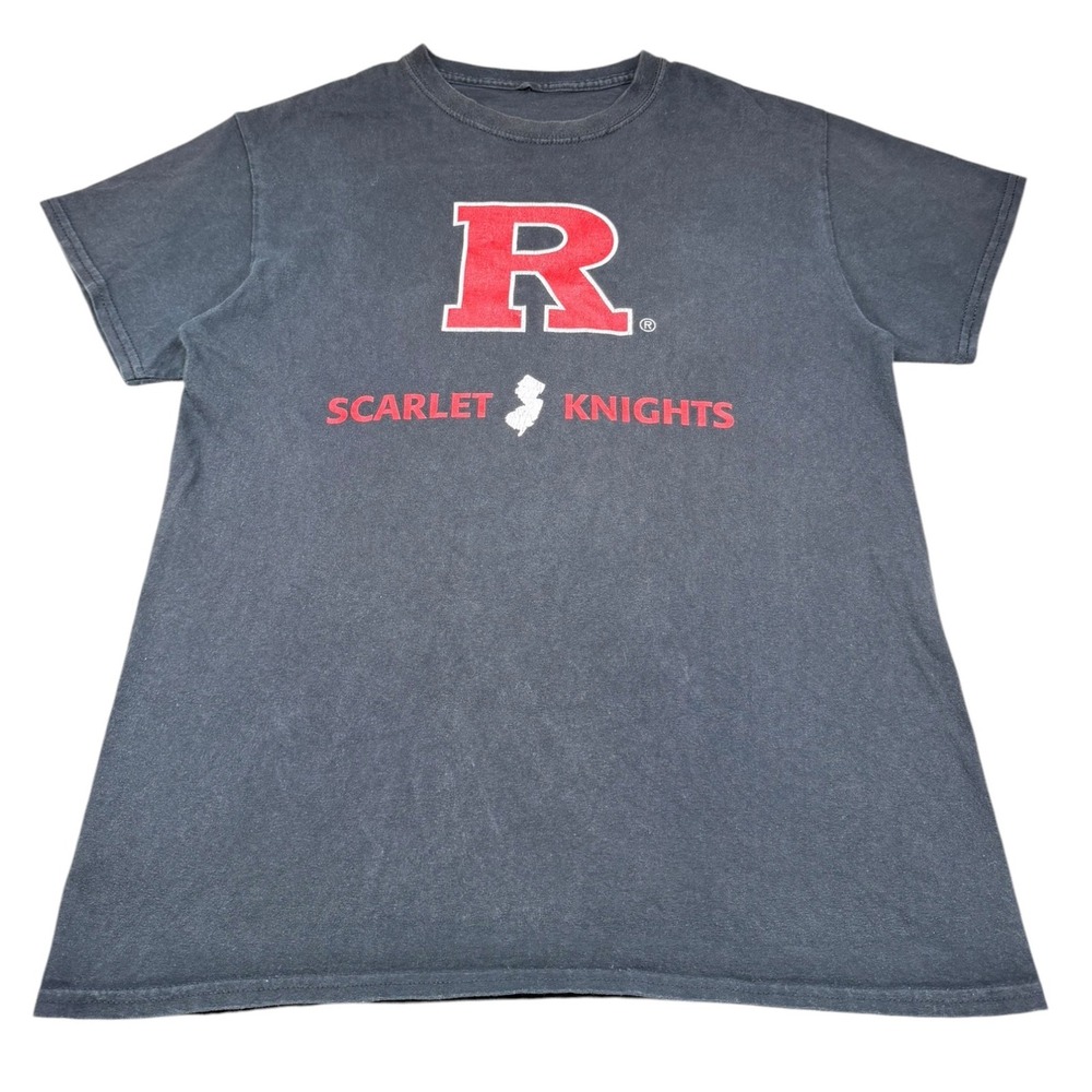 Vintage Y2K Rutgers Scarlet Knights T Shirt RU Rah Rah Double Sided Faded NCAA L